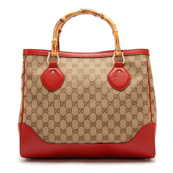 Authentic Gucci Dianna Bamboo Handle Tote Bag 282317 Red Trim